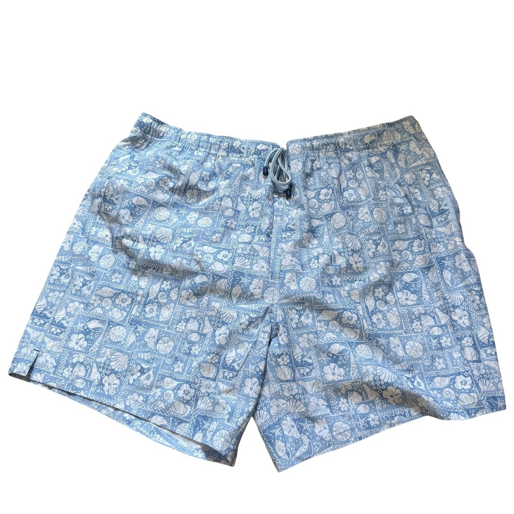 Peter Millar Swim Trunks XXL Blue White Shell Print Board Patchwork Men‎ Shorts